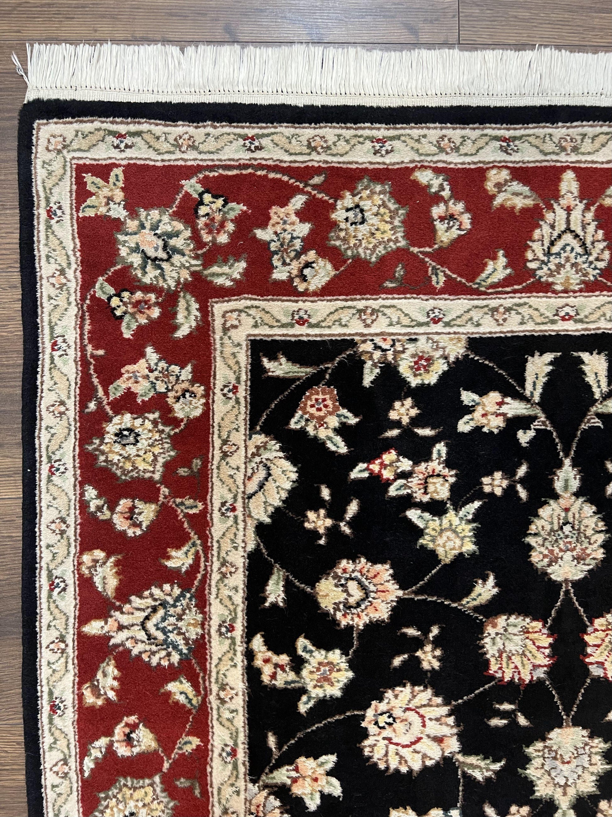 Pak Persian Rug 3x5, Black and Red, Floral Allover, Vintage Hand Knotted Wool Oriental Carpet, Pakistani Rug, Small Handmade Area Rug 3 x 5 - Nuvé