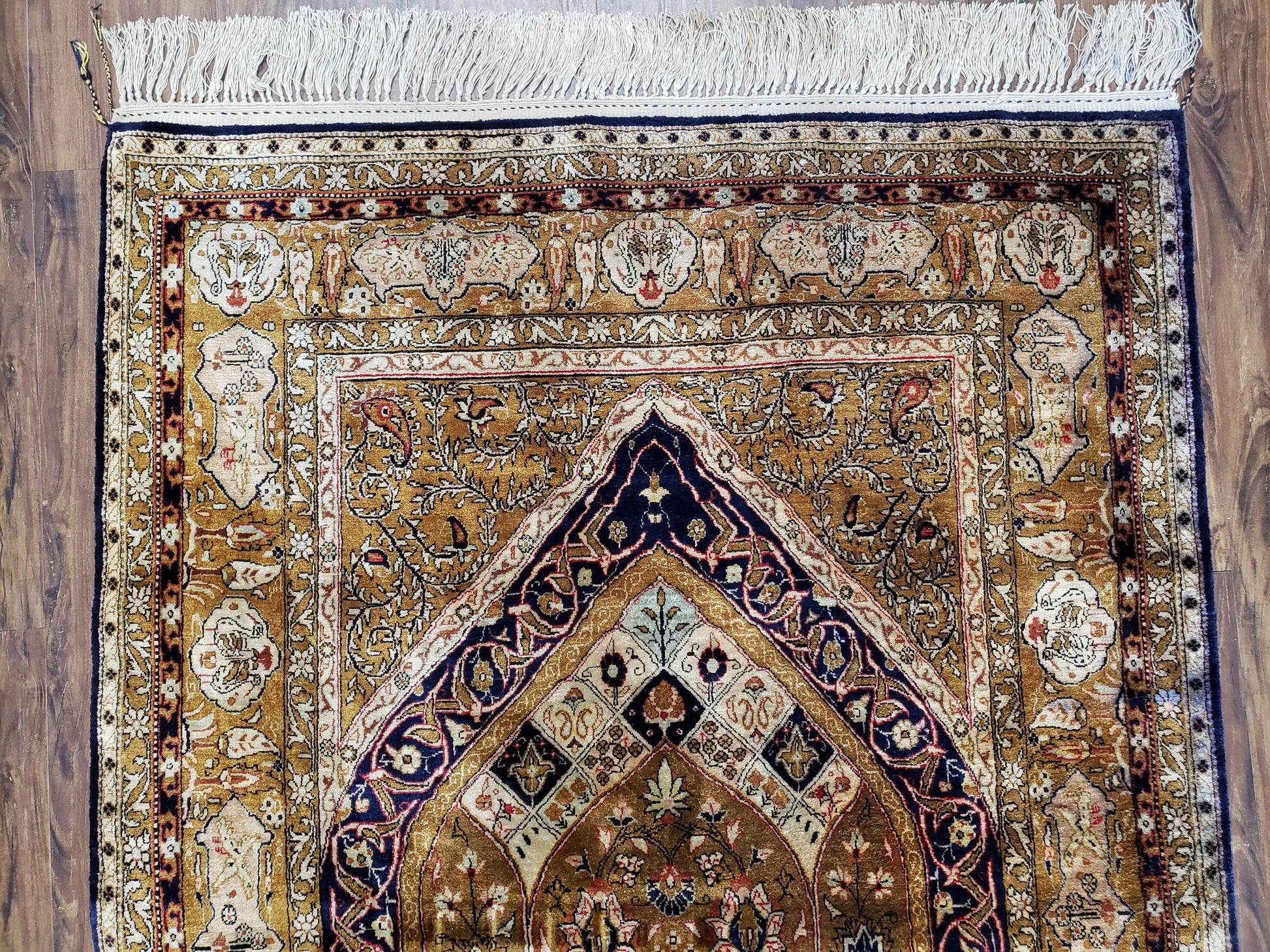 Semi Antique Persian Qum Silk Prayer Rug, Silk, Hand-Knotted, 3'6" x 5' - Nuvé