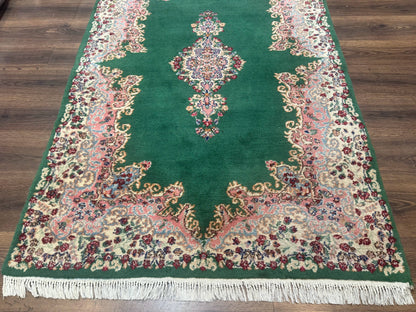 Green Persian Kerman Rug 4x6, Semi Open Field, Green & Cream, Vintage - Nuvé