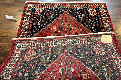 Persian Tribal Rug 3.6 x 5 ft, Persian Abadeh Rug, Geometric Medallion Bird Motifs, Red and Navy Blue Hand Knotted Handmade Wool Vintage Oriental Carpet - Nuvé