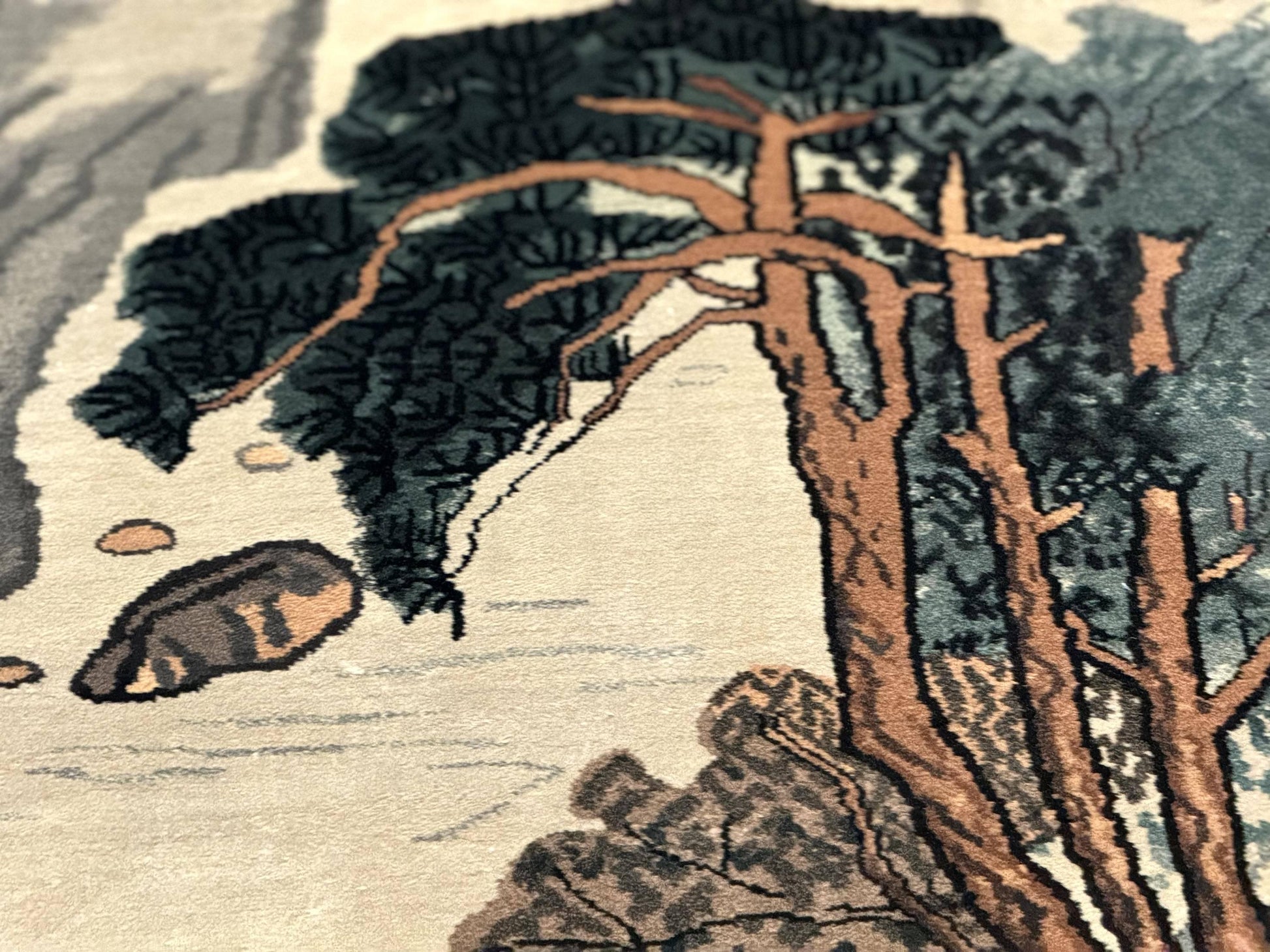 Chinese Silk Wall Hanging 3x5, Handmade, River and Boat Scene, Rug Tapestry - Nuvé