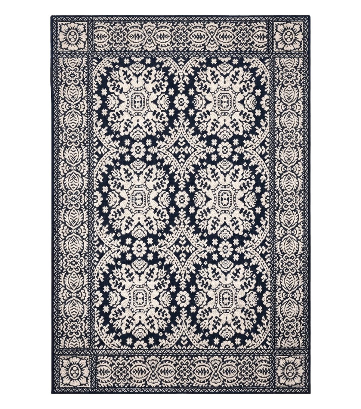 4x6 Power-Loomed Rug Dark Navy Blue & Ivory Oriental Carpet Nice