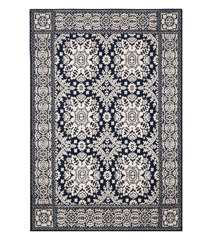 4x6 Power-Loomed Rug Dark Navy Blue & Ivory Oriental Carpet Nice