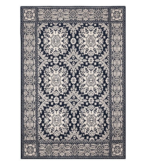 4x6 Power-Loomed Rug Dark Navy Blue & Ivory Oriental Carpet Nice