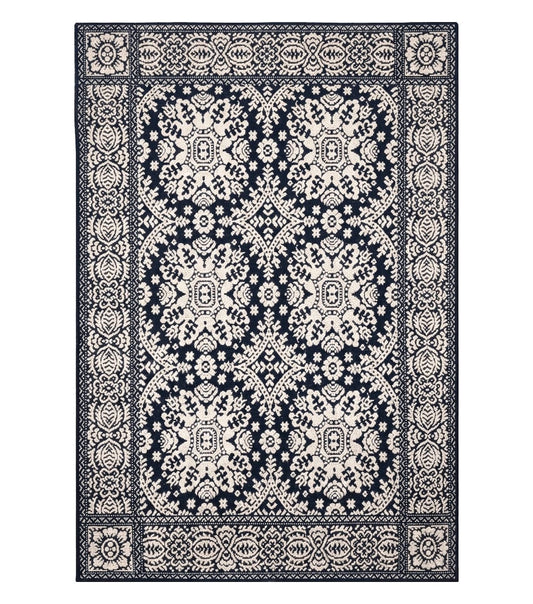 4x6 Power-Loomed Rug Dark Navy Blue & Ivory Oriental Carpet Nice