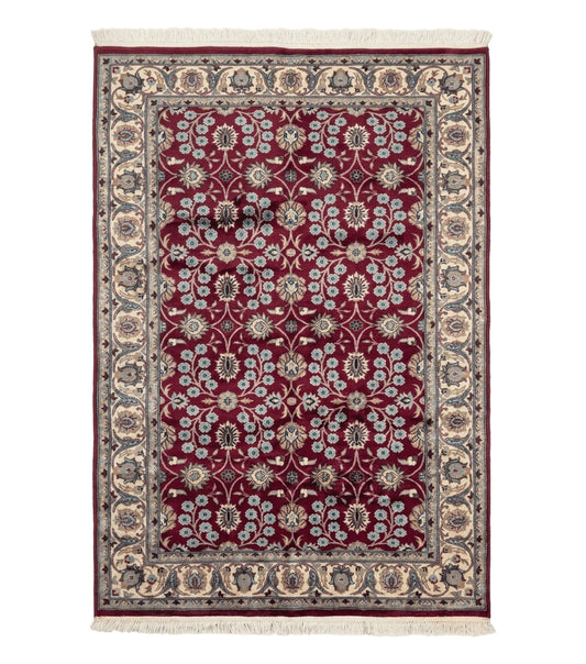 Pak Persian Rug 4x6, Floral Allover, Vintage Wool Carpet, Plum and Ivory
