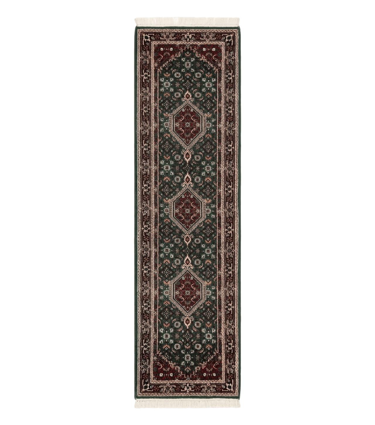 Green Indo Persian Bidjar Runner Rug 3x10, Green and Red