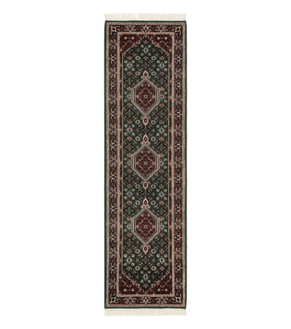 Green Indo Persian Bidjar Runner Rug 3x10, Green and Red