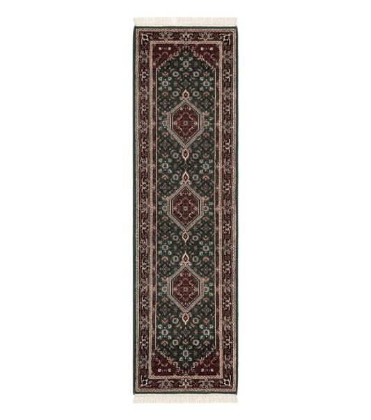 Green Indo Persian Bidjar Runner Rug 3x10, Green and Red