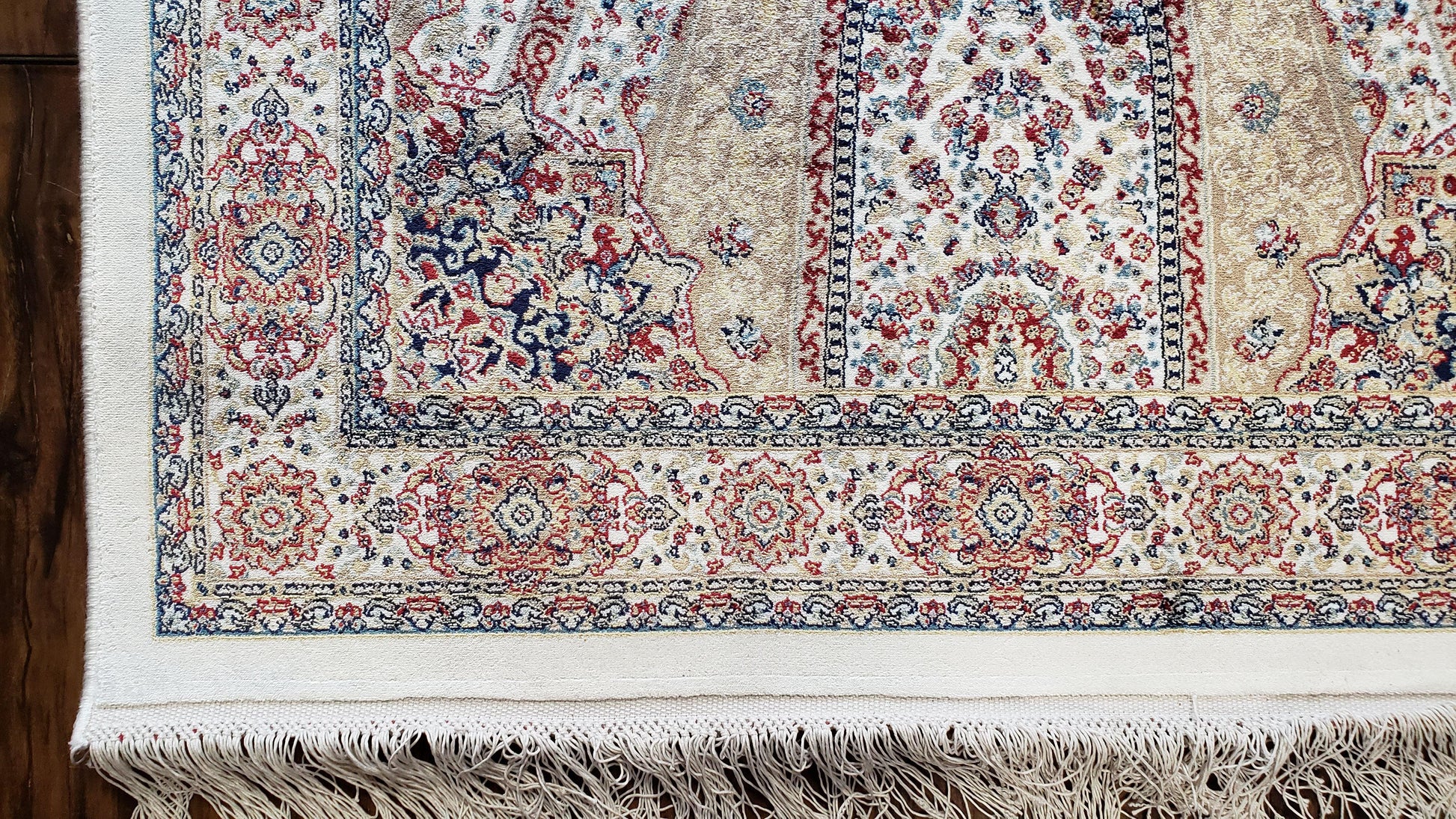 Beige & Cream Small Turkish Silk Rug, Bamboo Silk, Power-Loomed, Persian Design, High Quality, Soft Accent Rug, 3x5 ft, 2' 8" x 4' 11" - Nuvé