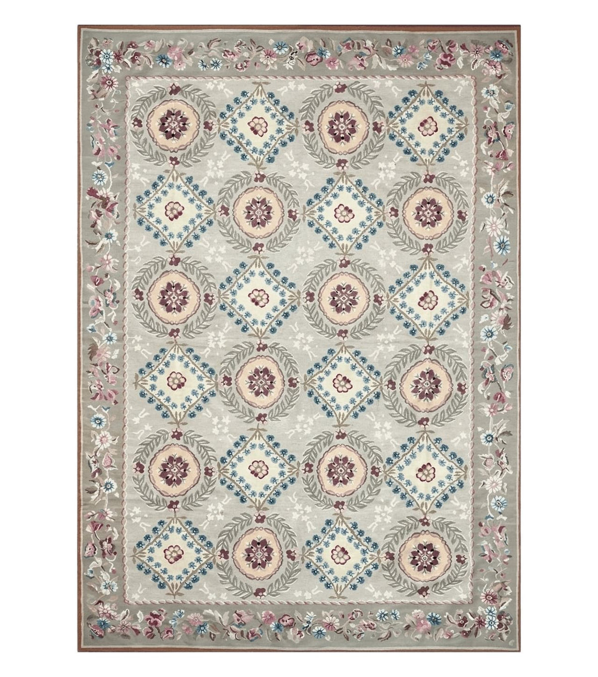 9x13 Needlepoint Carpet, French Design Rug, Hand-Knotted, Brand New Needlepoint Rug 9 x 13, English French European Style, Beige Floral