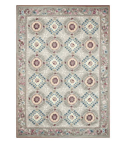 9x13 Needlepoint Carpet, French Design Rug, Hand-Knotted, Brand New Needlepoint Rug 9 x 13, English French European Style, Beige Floral