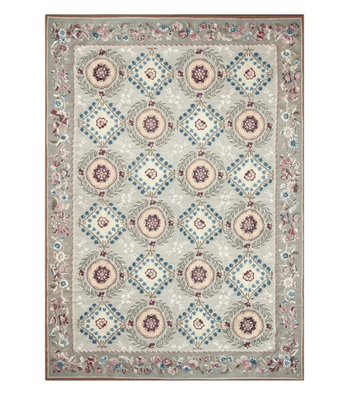 9x13 Needlepoint Carpet, French Design Rug, Hand-Knotted, Brand New Needlepoint Rug 9 x 13, English French European Style, Beige Floral
