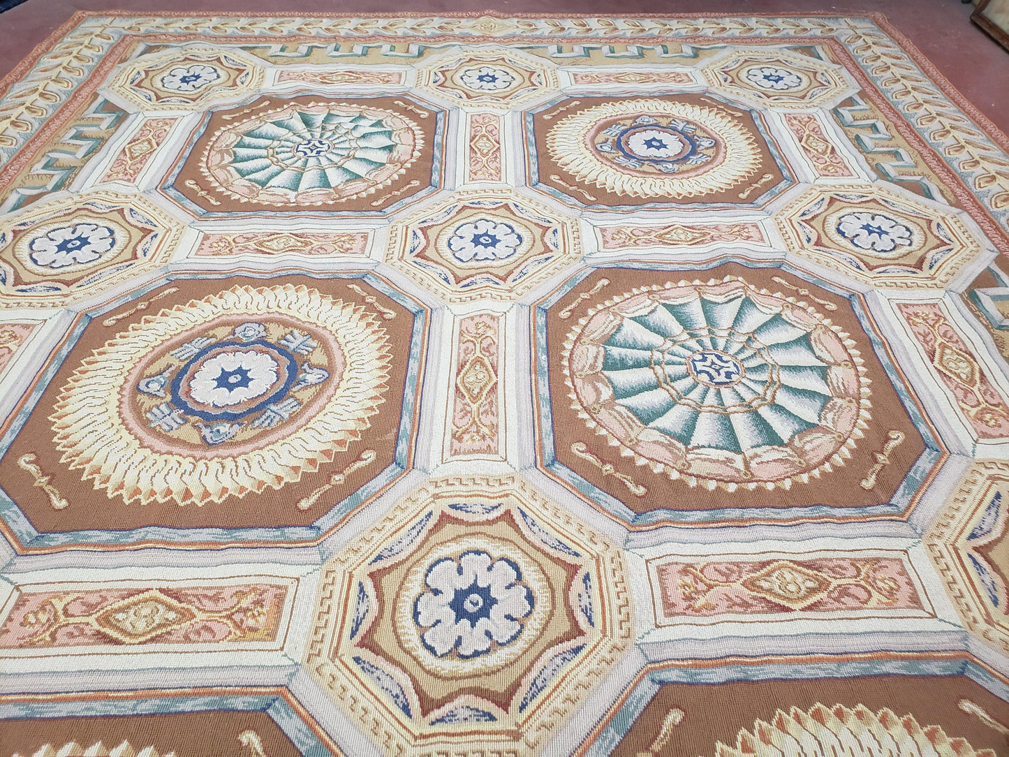 New Chinese Needlepoint Rug 8x14 - 9x14, French European Panel Design, Elegant Dining Room Rug, Flatweave Hand Woven Carpet, Handmade, Wool - Nuvé