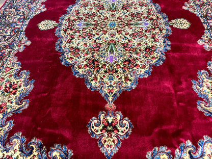 Karastan Rug 8.8 x 12 - Red Floral Kirman - Wool Pile Carpet - Nuvé