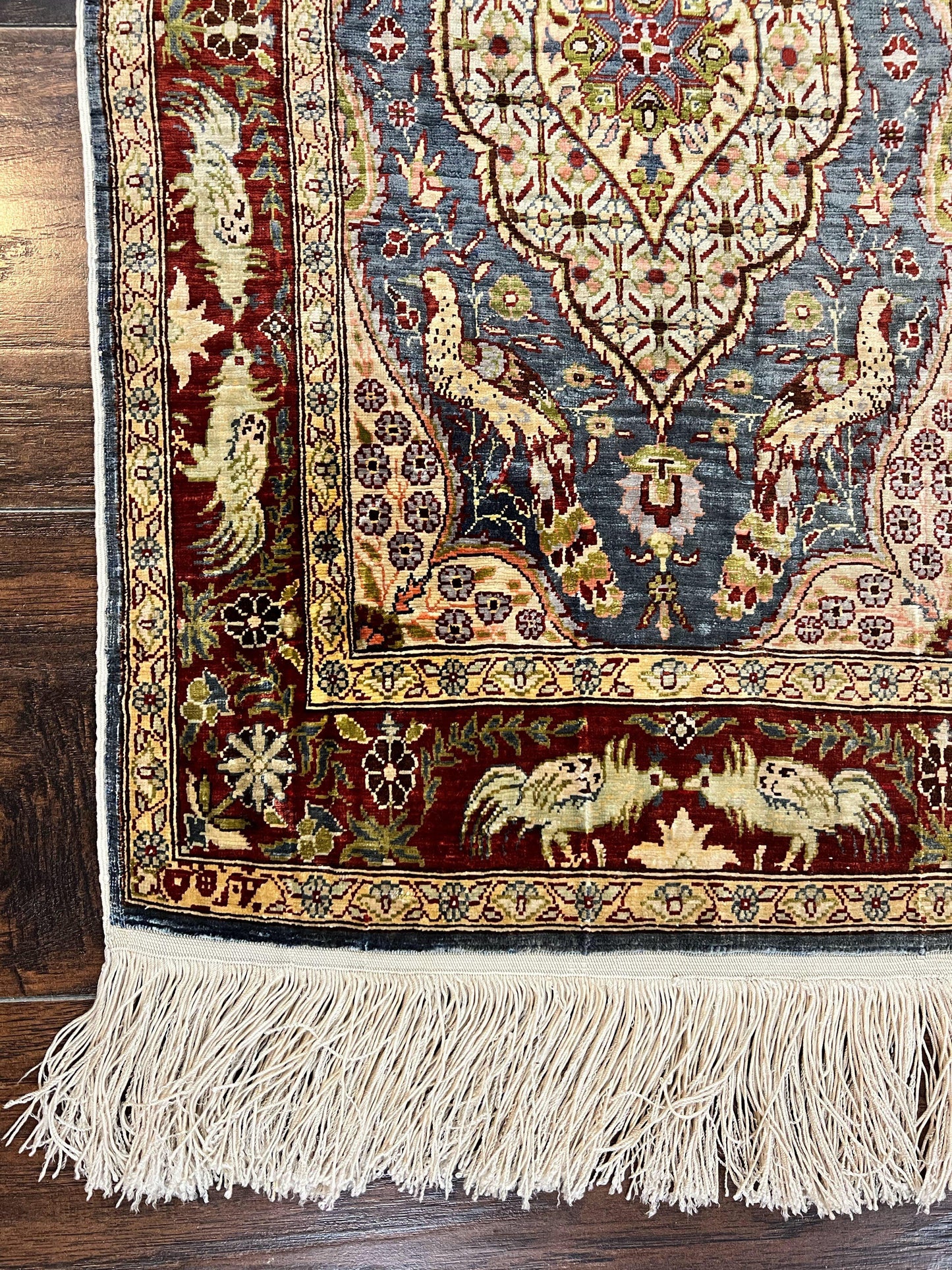 Silk Turkish Hereke Rug 2x3, Peacocks Birds, Signature from Master Weaver, Super Finely Hand Knotted 550 KPSI, Animal Pictorials - Nuvé