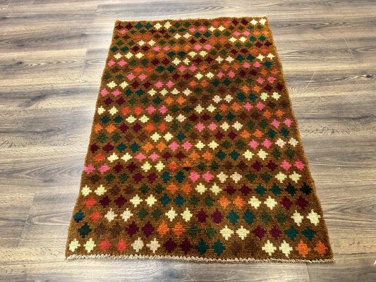 Colorful Afghan Balouch Rug 3x4, Vintage Handmade Wool Carpet - Nuvé