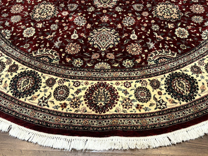 Round Sino Persian Rug 9x9, Burgundy and Cream, Floral, Wool and Silk, 9ft Round Carpet - Nuvé