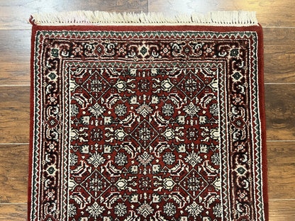Indo Persian Runner Rug 2.7 x 8, Wool Hand Knotted Vintage Carpet, Red Black, Herati Allover Pattern, Oriental Runner, Rug for Hallway - Nuvé