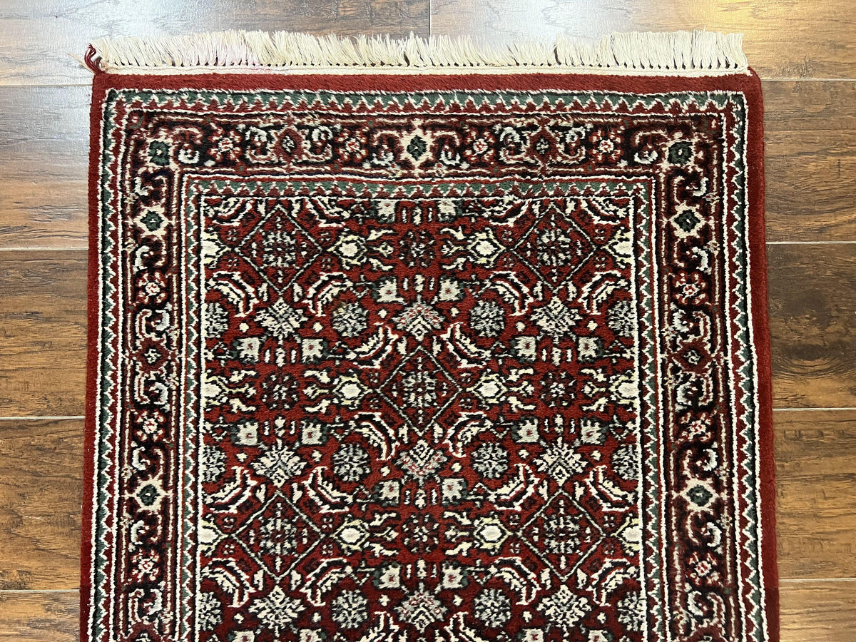 Indo Persian Runner Rug 2.7 x 8, Wool Hand Knotted Vintage Carpet, Red Black, Herati Allover Pattern, Oriental Runner, Rug for Hallway