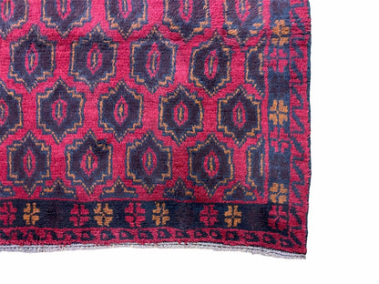 2' 10" X 4'7" Vintage Handmade Tribal Wool Rug Balouchi Rug Afghan Rug Red Blue - Nuvé