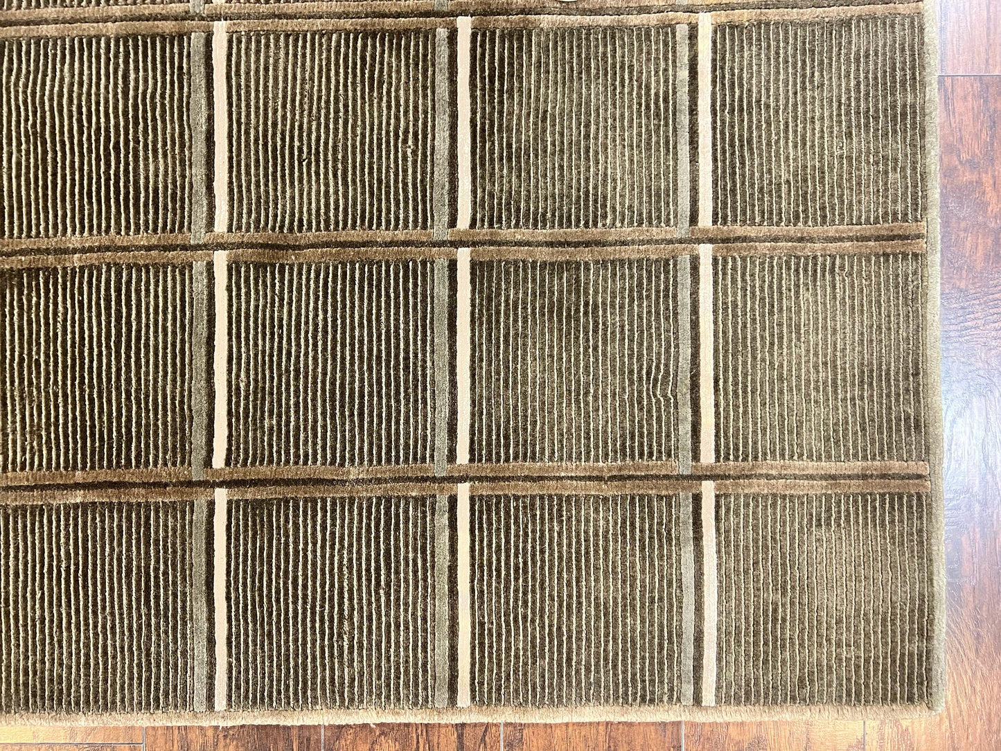 Tibetan Rug 4x6, Green Wool Handmade Area Rug 4 x 6, Panel Design, Modern Contemporary - Nuvé