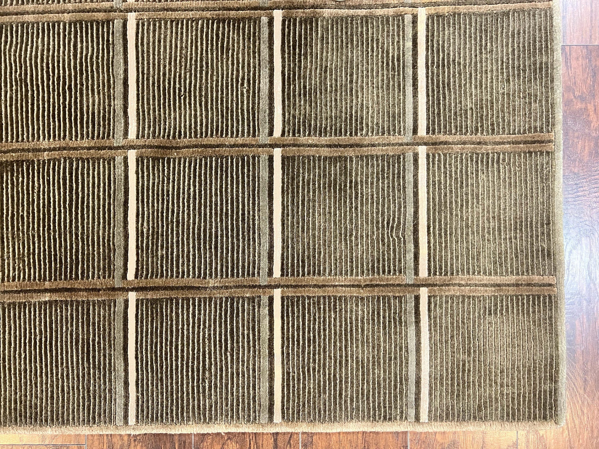 Tibetan Rug 4x6, Green Wool Handmade Area Rug 4 x 6, Panel Design, Modern Contemporary - Nuvé