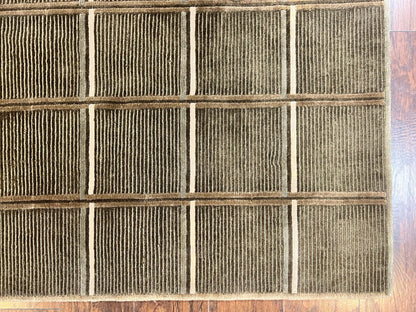 Tibetan Rug 4x6, Green Wool Handmade Area Rug 4 x 6, Panel Design, Modern Contemporary - Nuvé