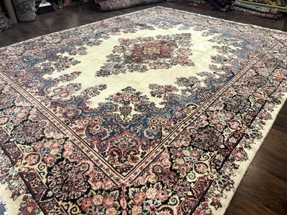 Persian Sarouk Rug 9x12, Ivory & Blue, Semi Open Field - Nuvé