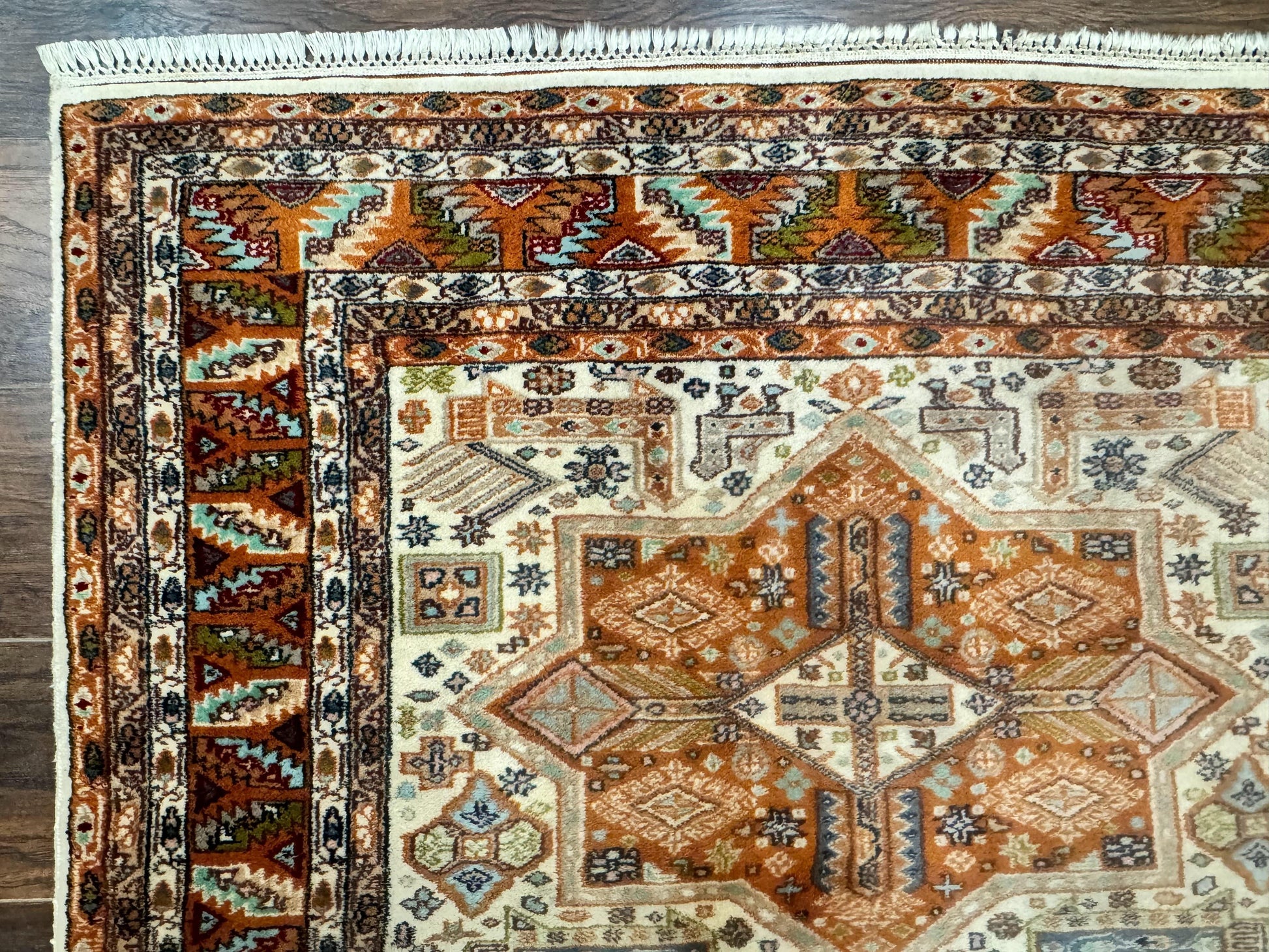 Turkish Kazak Rug 4x6, Geometric Medallions, Vintage Handmade Wool Carpet - Nuvé