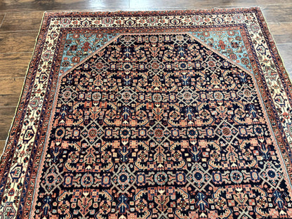 Antique Persian Rug 5 x 6.7, Navy Blue & Ivory, Handmade Persian Wool Carpet, Hamadan Angelas Rug - Nuvé