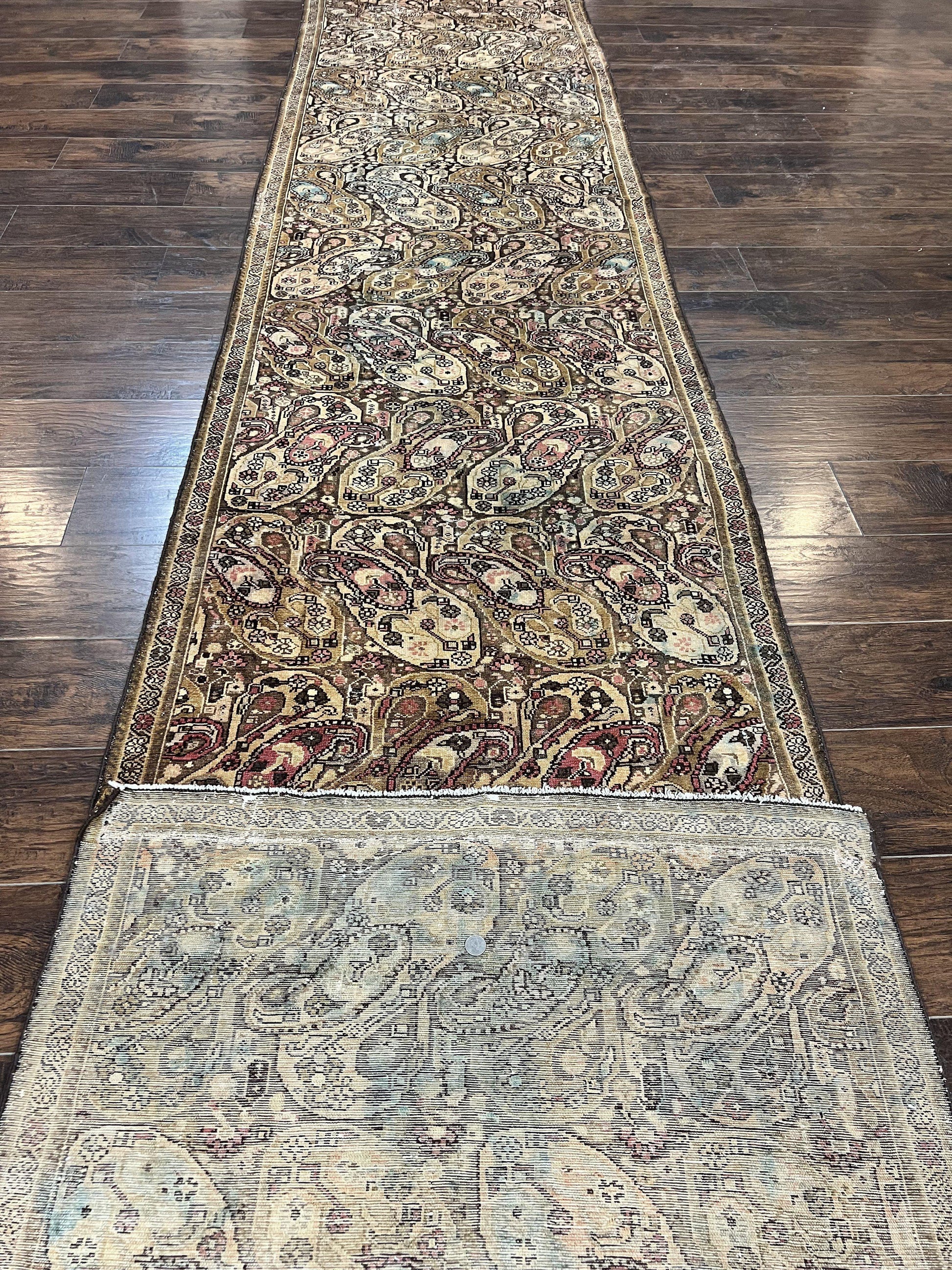 Antique Persian Malayer Runner Rug 3x16, Repeated Boteh Paisley Design, Rare Rug, 1920s Antique Oriental Carpet, Wool Handmade Hand Knotted 3 x 16 ft Rug - Nuvé