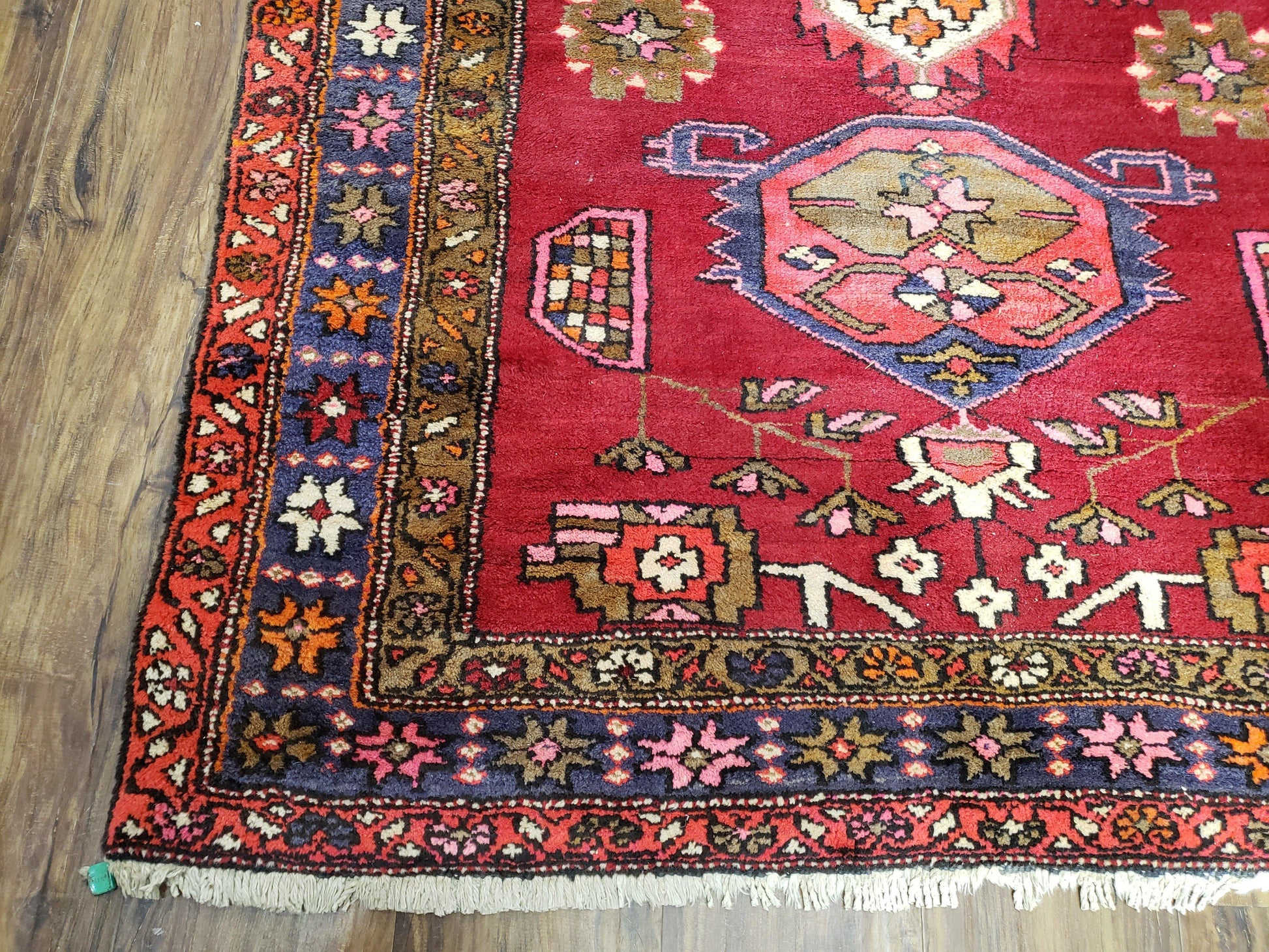 Antique Persian Karajeh Runner Rug 4.4 x 11 ft, Red Colorful Geometric Medallion Runner - Nuvé