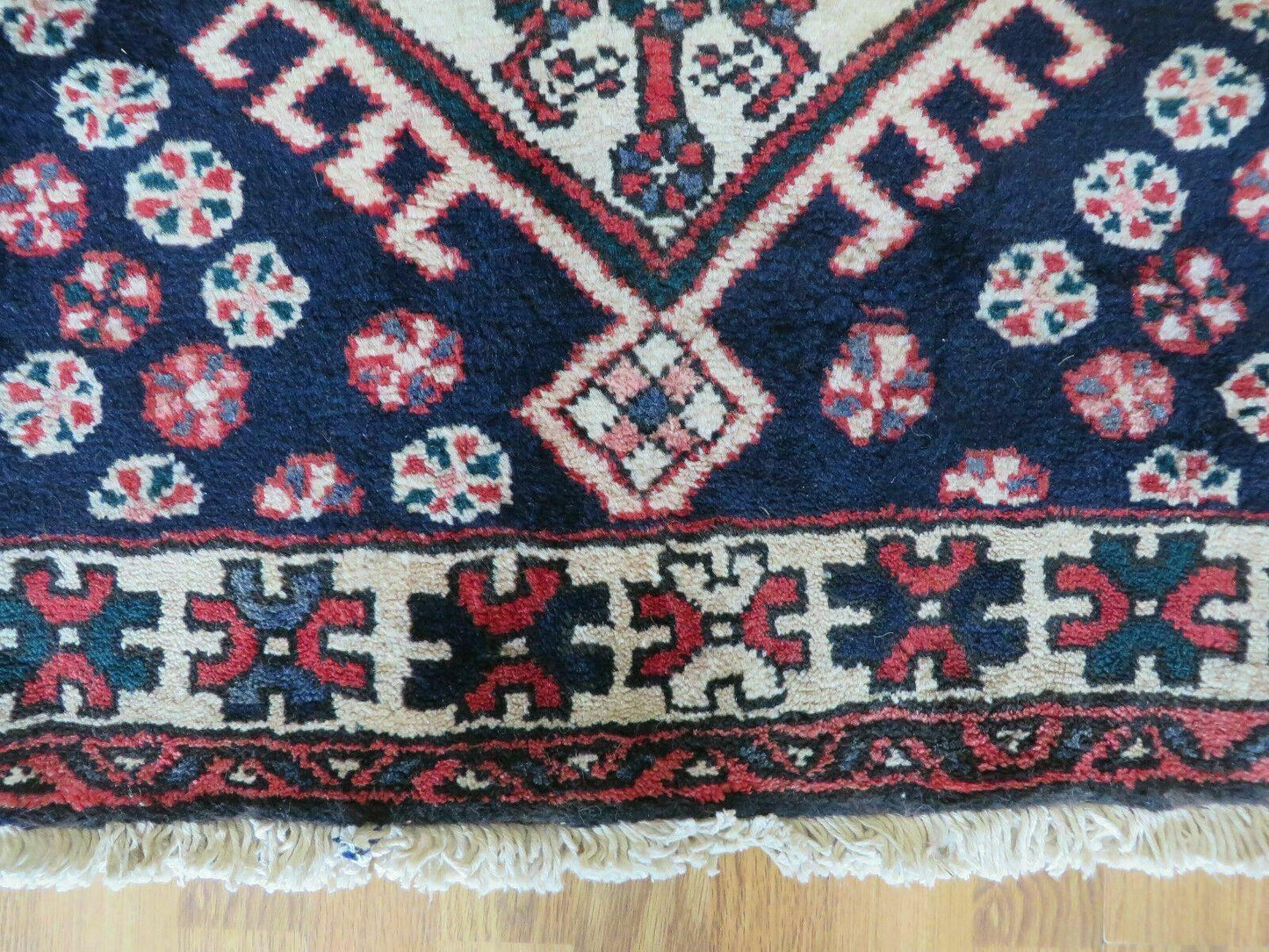 Persian Runner Rug 3.5 x 10.7, Karajeh Heriz Rug, Navy Blue, Geometric Medallions - Nuvé