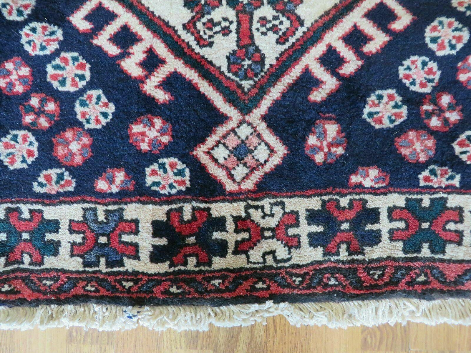 Persian Runner Rug 3.5 x 10.7, Karajeh Heriz Rug, Navy Blue, Geometric Medallions - Nuvé