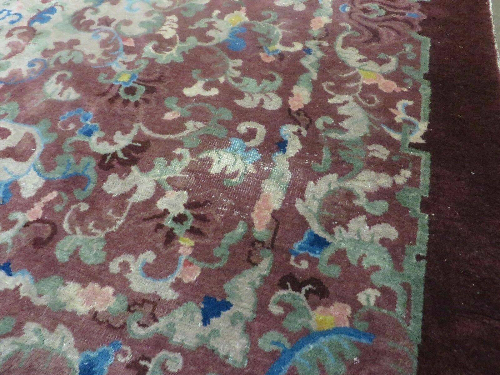 8' X 10' Vintage Handmade Chinese Art Deco Peking Nichols Wool Rug Flowers Nice - Nuvé