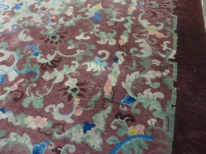 8' X 10' Vintage Handmade Chinese Art Deco Peking Nichols Wool Rug Flowers Nice - Nuvé