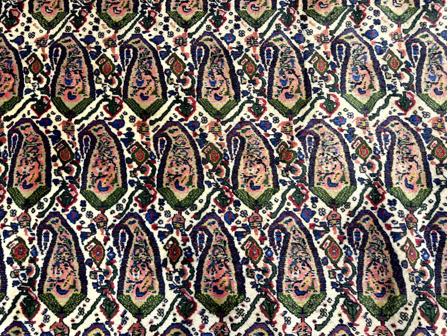 Persian Rug 8x11, Boteh Design, Repeated Paisleys, Persian Kurdish Rug, Bird Pictorials, Rare Antique Persian Kurdish Sannadaji Carpet - Nuvé