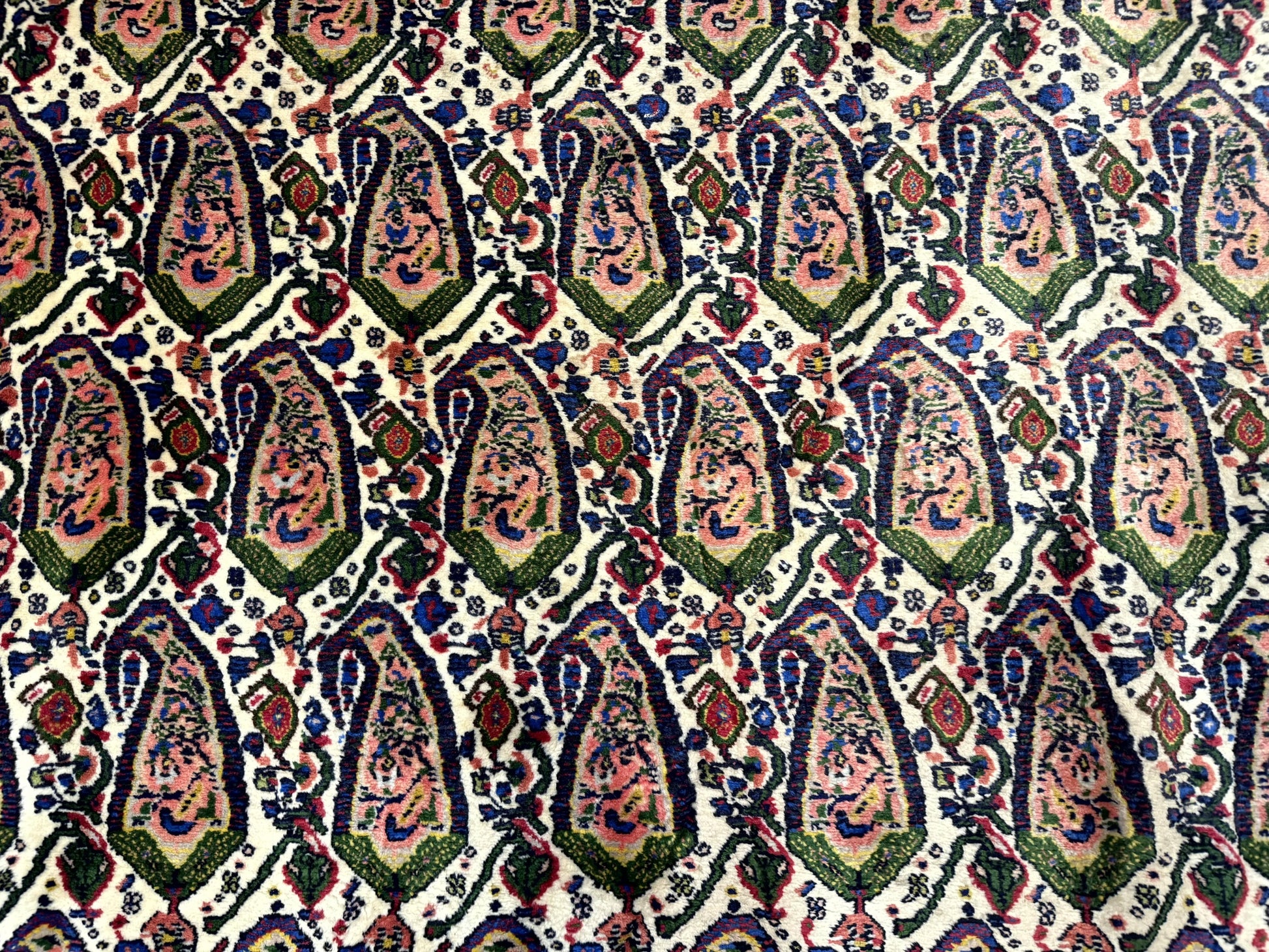 Persian Rug 8x11, Boteh Design, Repeated Paisleys, Persian Kurdish Rug, Bird Pictorials, Rare Antique Persian Kurdish Sannadaji Carpet - Nuvé