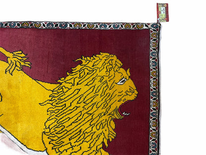 Persian Gabbeh Rug 3x4, Lion Pictorial, Red - Nuvé