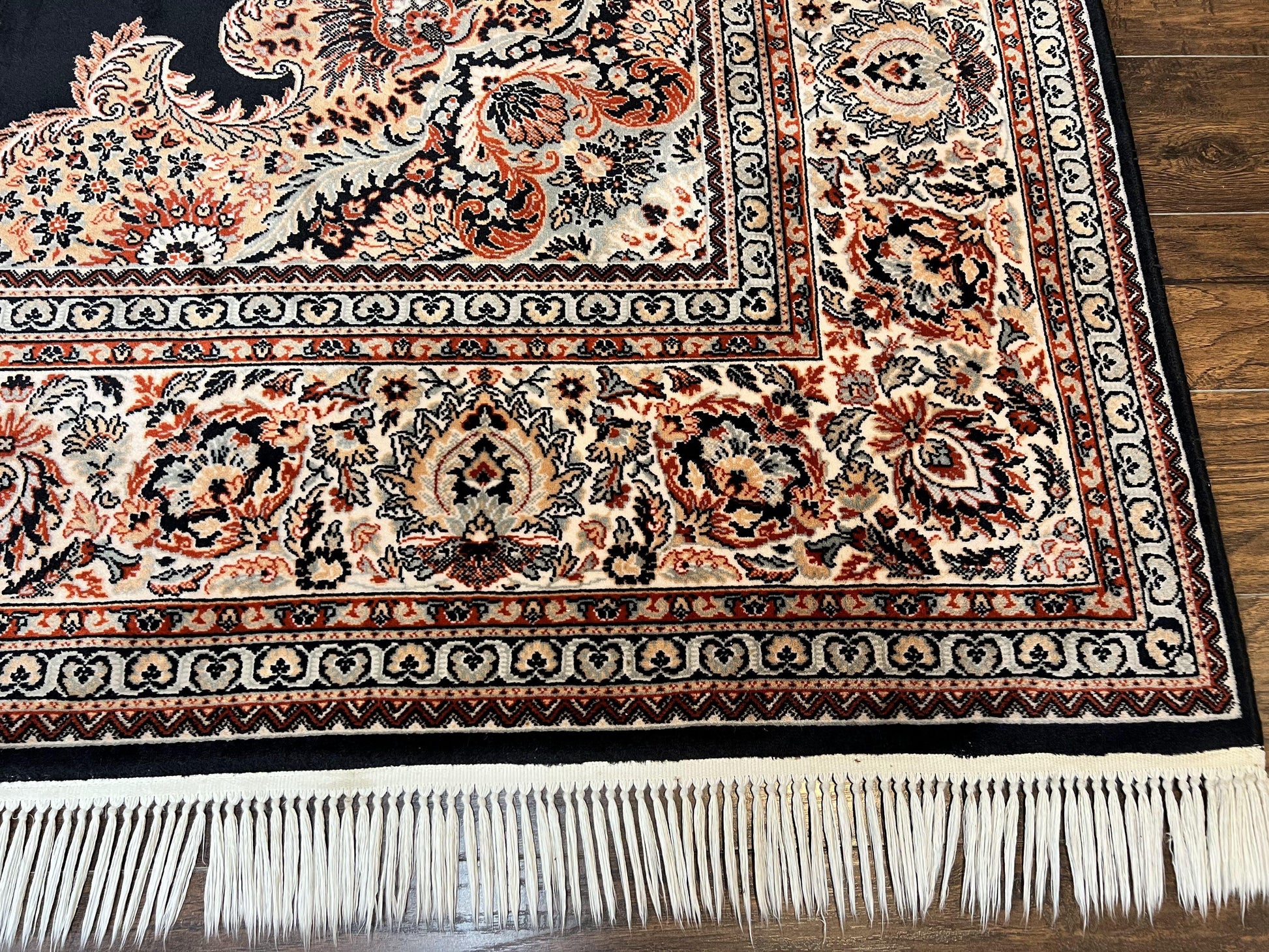 Karastan Rug 10x13, Karastan Ebony Kirman Rug, Room SIzed Wool Pile Vintage Karastan Carpet, Belgium Power Loomed Rug, Black Semi Open Field - Nuvé