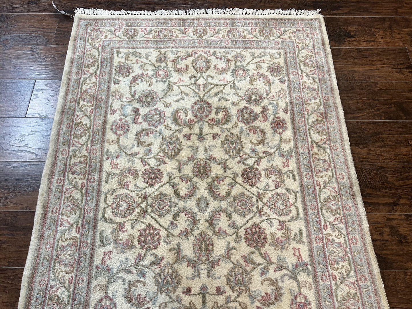 Indo Persian Rug 4x6, Vintage Handmade Wool Carpet, Floral Allover Pattern, Beige, Pair B - Nuvé