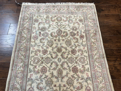 Indo Persian Rug 4x6, Vintage Handmade Wool Carpet, Floral Allover Pattern, Beige, Pair B - Nuvé