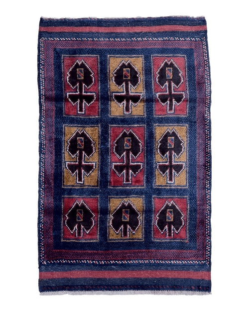 2' 9" X 4' 5" Vintage Handmade Tribal Wool Rug Balouchi Afghan Rug Blue Red 3x5