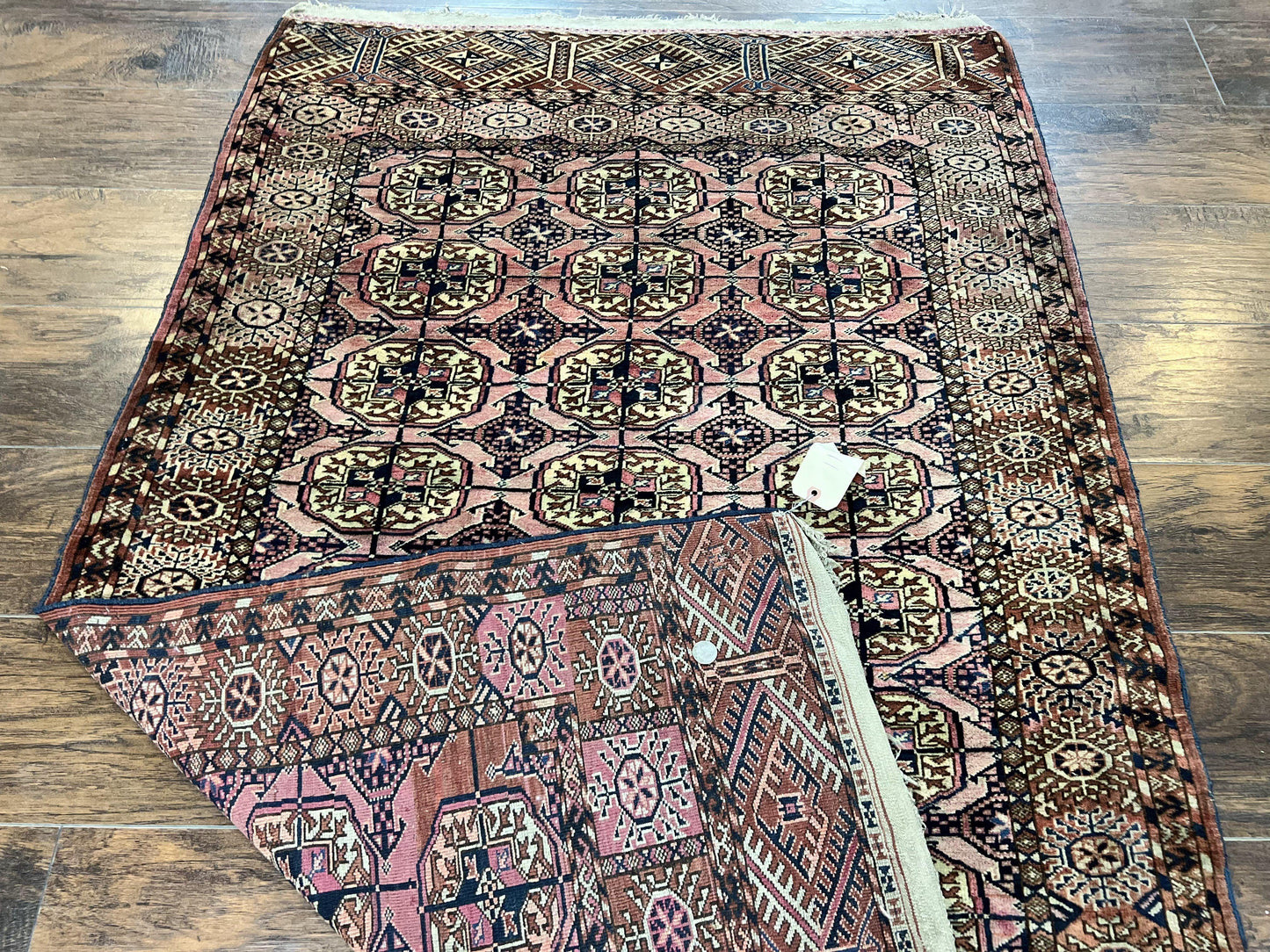 Persian Turkoman Rug 4x6, Wool Hand Knotted Antique Bokhara Carpet, Red Pink, Handmade Tribal Oriental Rug 4 x 6 ft - Nuvé