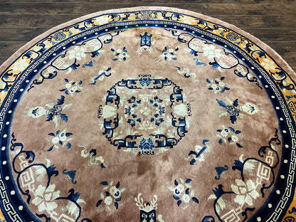 Antique Round Chinese Wool Rug 8x8, Chinese Peking Carpet, Asian Oriental Carpet 8 x 8 ft, Chinese Art Deco Rug, Nichols Rug - Nuvé