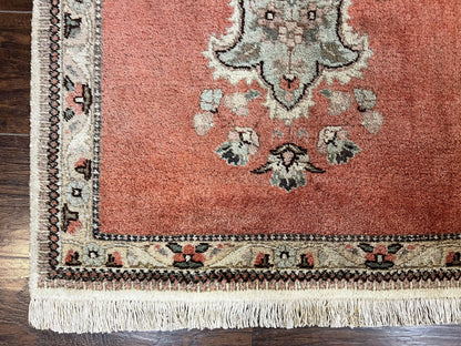 Persian Tabriz Runner Rug 3 x 12, Vintage Hand Knotted Wool Oriental Hallway Carpet, Light Red Beige Tan, Fine Weave, Semi Open Field, Traditional - Nuvé