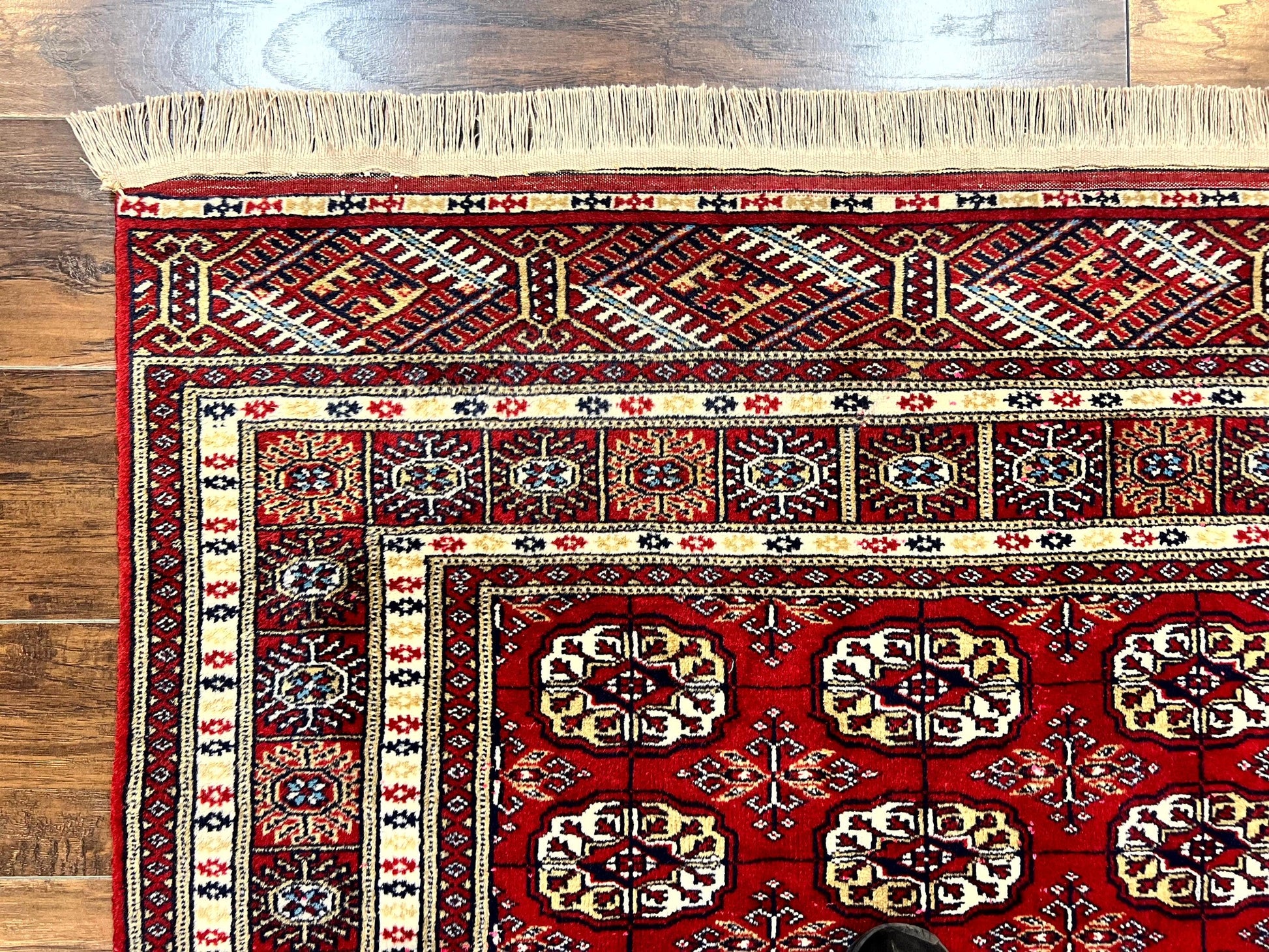 Pakistani Bokhara Rug 4x6, Red Turkoman Carpet, Finely Hand Knotted, Wool Vintage Rug - Nuvé