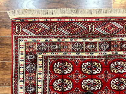 Pakistani Bokhara Rug 4x6, Red Turkoman Carpet, Finely Hand Knotted, Wool Vintage Rug - Nuvé