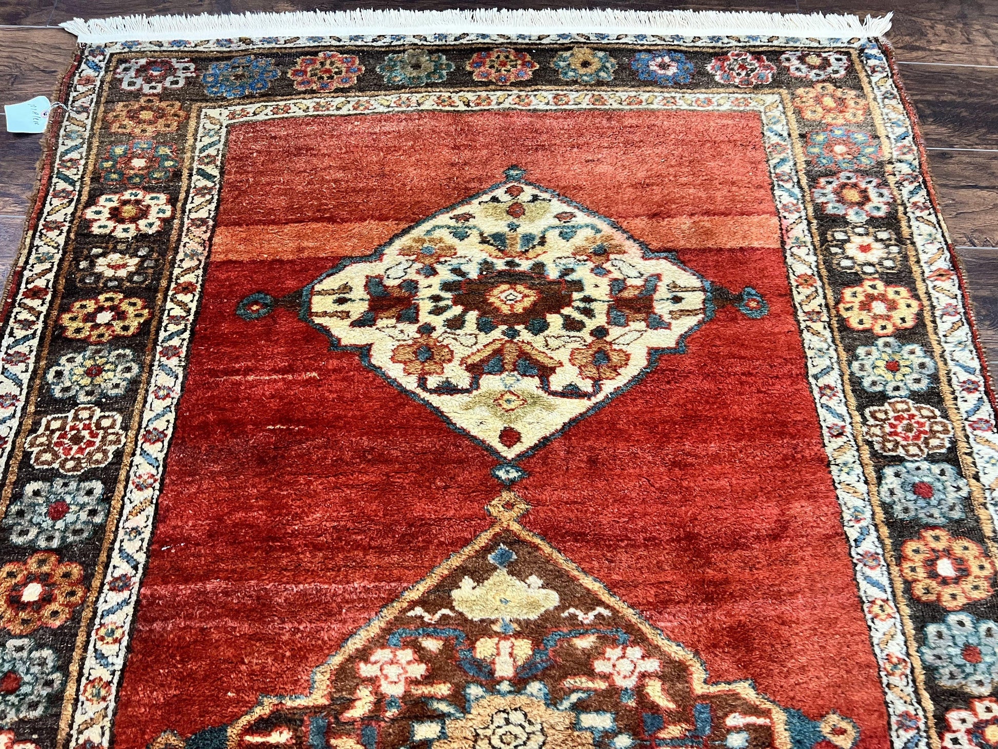 Antique Persian Bidjar Rug 4x8, Triple Medallions, Handmade Oriental Carpet, 1920s Rug, Wool Rug, Red - Nuvé